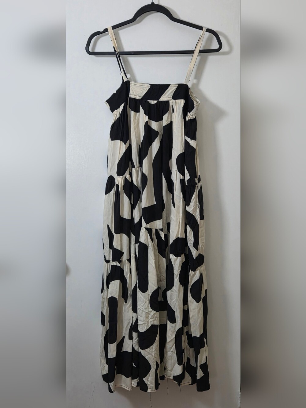 ABEL The LABEL Black and Cream Abstract Tiered Maxi Dress